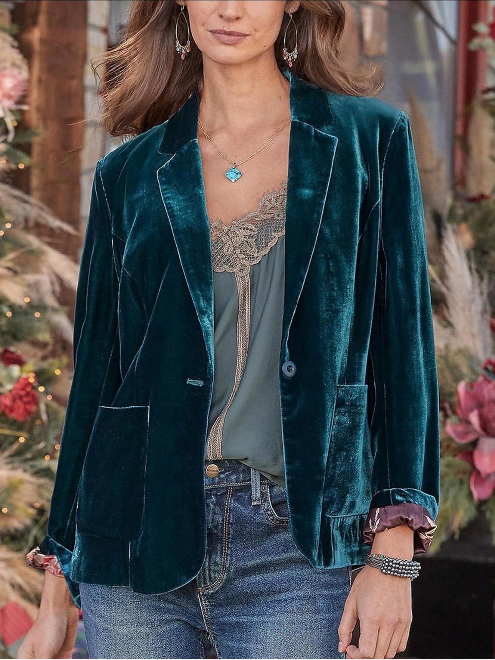 NWOT Sundance Velvet Blazer in Teal Green